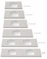 Ingénieur préfabriqué Quartz Stone Vanity Top Carrara Blanc Salle de bain Top Double Rectangle Lavabo Vanités avec dosseret 48"