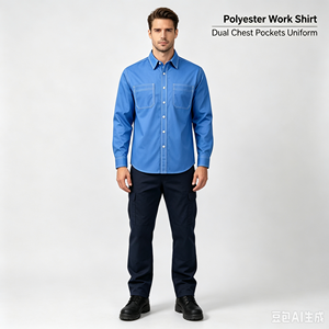Camicia da <span class=keywords><strong>Lavoro</strong></span> OEM ODM per Uomo 100% Poliestere Manica Lunga con Cuciture a Contrasto Doppie Tasche sul Petto Uniforme da <span class=keywords><strong>Lavoro</strong></span> Industriale Logo Personalizzato - Product Image 6