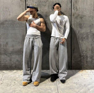 Pantalon de survêtement surdimensionné en coton lourd 500 g/m² pour homme, logo personnalisé, jambe large droite, ample, double taille, décontracté, mi-long - Product Image 1