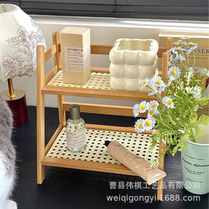 Double Layer <b>Desktop</b> <b>Shelf</b> Wooden Storage Rack For Office Bedroom Kitchen Organizer Standing Type 2 Tier Rectangle Shape - Product Image 2