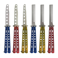 Peigne pliable, couteau papillon, en acier inoxydable, métal, pour entrainement en plein air, pratique du barbier, 1 pièce, vente en gros