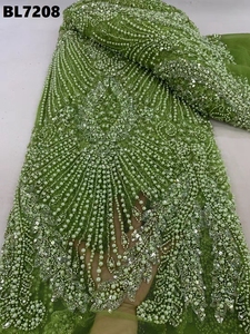 Chất Lượng Cao Màu Cam Pleats Lấp Lánh Vải Trang Phục Chính Thức Buổi Tối Ăn Mặc Đính Cườm Ren Vải Cao Chất Liệu Cuối Sequins Sang Trọng Cho Đảng - Product Image 5