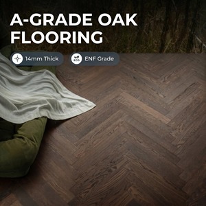 Piso de Madera de Roble Ruso Grado A, Diseño Espiga, 14mm, Estilo Nogal Negro, Acabado UV Mate, Madera de Ingeniería - Product Image 1