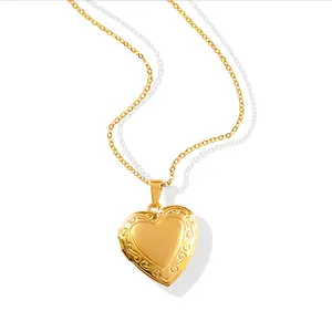 Mode 18k bijoux coeur médaillon collier gothique femmes ouvrable coeur cadre Photo haut polonais creux motif Texture collier