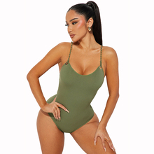 Factory Direct Sales New Design High Waist Thong Shaper Olive Genesis Chain Strap Bodysuit For Women