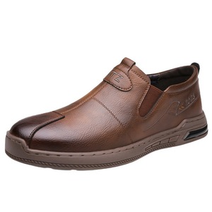 Mocassins en cuir pour hommes, bout rond, à enfiler, semelle souple, chaussures décontractées de printemps - Product Image 5