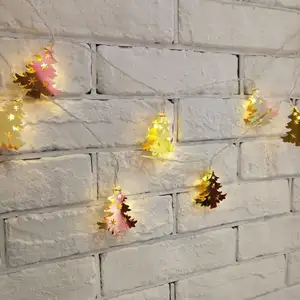 Warm White Golden Christmas Tree and Snowflake LED String Light with Battery Supply IP44 Rated