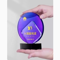 Trophée personnalisé créatif en verre K9, impression couleur ronde, logo gravé au laser, base design, cadeau souvenir pour partenaire VIP, mariage