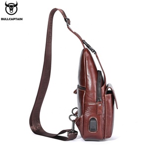 BULLCAPTAIN男士时尚皮革斜跨胸包吊带背包带USB充电口单肩包 - Product Image 4