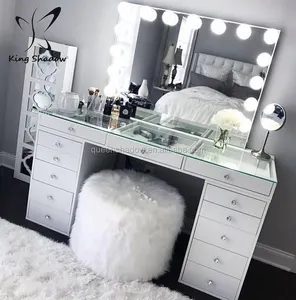 Красивая Белая стойка для зеркал в спальню, станция для укладки косметических салонов, туалетный столик, туалетный столик для макияжа с подсветкой