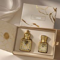 Lot de 5 flacons de parfum de luxe de 10 ml, carrés, avec filigrane doré, applicateur à bille, rechargeables, style vintage, emballage cadeau