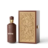 Boîte à vin en forme de livre sculptée à motif de dragon Emballage en bois massif de style palais avec revêtement UV à extrémité ouverte facile Bouteille unique Logo personnalisé