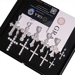 In Stock Hip Hop Jewelry Fine <b>Necklace</b> S925 Sterling <b>Silver</b> Iced Out Vvs1 Moissanite Cross Charm Pendant and Chain GRA Certified - Product Image 2