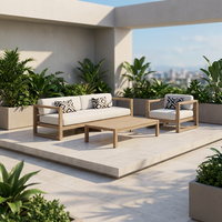 Juego de Sofás de Jardín de Alta Gama, Fácil de Montar, Moderno, de Madera de Teca para Cuatro o Seis Personas, Muebles Resistentes a la Intemperie con Cojines