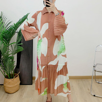 Vestido Maxi Africano de Diseñador, Tipo Caftán, Plisado, con Estampado Floral, Mangas Largas, Ecológico, Tallas Grandes, para Mujer, ODM