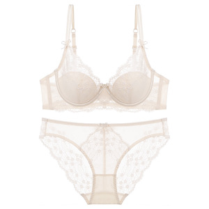 Hot Selling Breathable Floral Lace Bow Women's Intimates <b>Sexy</b> Ultra-thin Hipster Bra and Panty <b>Set</b> - Product Image 2