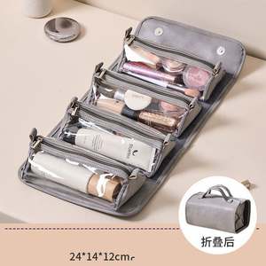 Bolsa de Maquillaje de Viaje Enrollable 4 en 1 Personalizable, Bolsa de Aseo Colgante de Gran Capacidad, Bolsa de Cosméticos Transparente con Cremallera Extraíble - Product Image 5