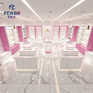 Exhibidores de Cosméticos de Madera Rosa para Decoración de Tiendas de Cosméticos, Estantes de Exhibición Personalizados para Suministros de Belleza - Product Image 3