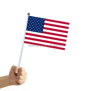 Wholesale Polyester Mini Small 4"x6" All Country Hand Held Flag Us Usa American Hand Waving Flag With Small Stick Wooden Poles