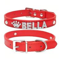 Collier pour chien en cuir PU personnalisé avec lettres en strass, réglable, collier pour animaux de compagnie personnalisé pour chiens et chats de petite et moyenne taille, vente en gros