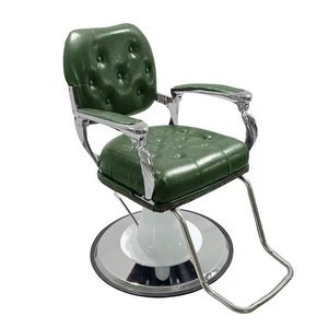 Sillón de Barbería Verde con Tapizado, Silla de Estilismo para Salón, Estructura Metálica, Asiento Hidráulico para Barbería y Peluquería - Product Image 1