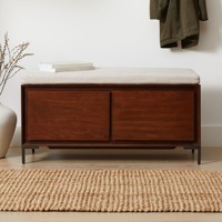 Ensemble de 2 pièces en bois du milieu du siècle banc à chaussures porte-manteau en bois avec 2 portes 4 crochets pour entrée couloir salon