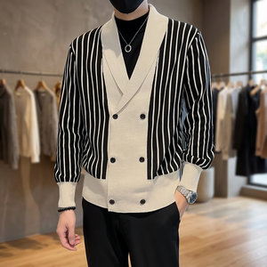Pull tricoté pour homme, vente en gros, automne, extérieur, rayé, séchage rapide, décontracté, chaud, léger, manches longues, tricot sur mesure - Product Image 2