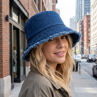 Topi Bucket Denim Wanita Model Fisherman dengan Pinggiran Raw Edge, Distressed, dan Frayed, Harga Pabrik Premium, Fashionable, dan Custom