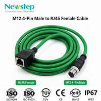 Kabel Ethernet Industri Cat5e M12 D-Code 4 Pin Male ke RJ45 Female, Kabel Jaringan Tahan Air IP67