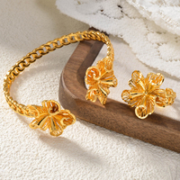 Zeadear Juego de Pulseras de Brazalete con Flores Étnicas, Chapadas en Oro de 18K, Certificadas por GDTC, para Mujer, Regalo para el Día de la Madre, Estilo Dubái, Oriente Medio, para Fiestas