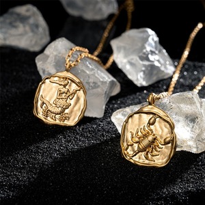 Oroscopo segno ciondolo moneta titanio acciaio inox uomini 12 <span class=keywords><strong>zodiaco</strong></span> oro 18k gioielli <span class=keywords><strong>astrologia</strong></span> collana pendente - Product Image 5