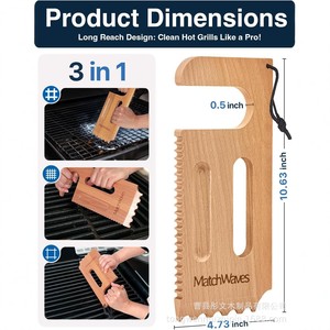 Raspador de barbacoa de madera Tongwen 3 en 1, herramienta de limpieza multifunción para cocinar al aire libre - Product Image 5