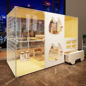 Villa panoramique pour animaux de compagnie avec un espace extra large, lit et niche pour chien intégrés, bac à litière inclus, fournitures - Product Image 1