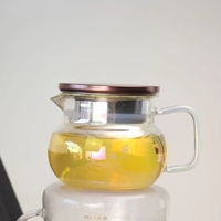 Théière moderne en verre borosilicate transparent de 350 ml (12 oz), écologique, faite à la main, pour thé en feuilles, avec filtre en acier inoxydable et couvercle