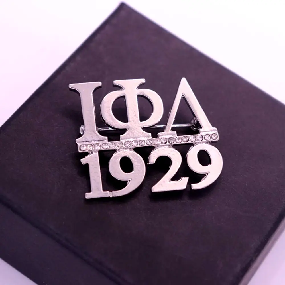 Silver plated alloy 1929 year founded greek letter Iota Phi Lambda jewelry clear rhinestone sorority brooch pins