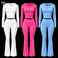 Ensemble de survêtement deux pièces pour femme, style Y2K, avec logo personnalisé en strass, veste et leggings évasés, idéal pour le yoga et les loisirs, collection automne, haute élasticité