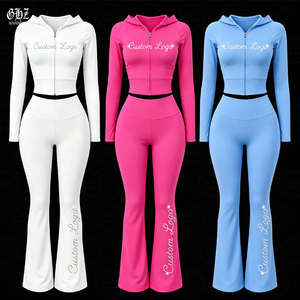 Set Due Pezzi Personalizzato con Logo in Strass, Alta Elasticità, Abbigliamento Autunnale da Donna Y2K, Giacca e Leggings a Zampa per Yoga - Product Image 1