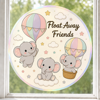 Autocollants personnalisés imperméables en PVC vinyle, autocollant décoratif électrostatique pour fenêtre, imprimé UV, motif éléphant kawaii avec ballon