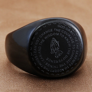 Men's Titanium Steel Prayer <b>Ring</b> Black Serenity Prayer Engraved <b>Cross</b> Design Everyday Wear 280726 - Product Image 4