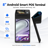 Terminal de point de vente à double écran Z108 avec imprimante de reçus et d'étiquettes, lecteur NFC, Android 14, caisse enregistreuse, prise en charge du SDK