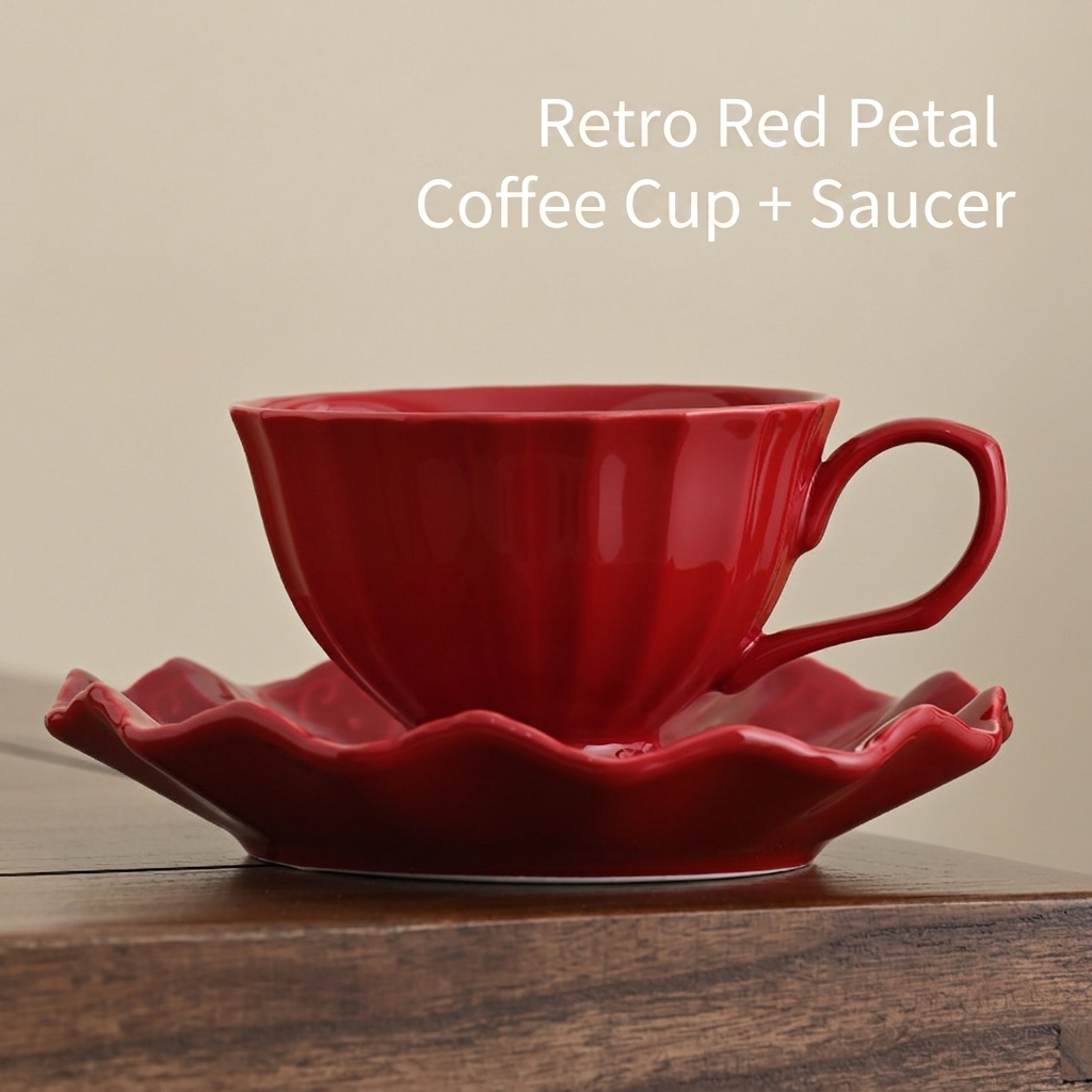 Taza y plato Flor Roja - 220ml