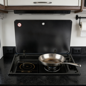 เตาแก๊สและเตาแม่เหล็กไฟฟ้าในตัวเคลือบนาโนสีดำ JDA Wholesale สำหรับรถบ้าน เรือ และครัวรถมอเตอร์โฮม - Product Image 6