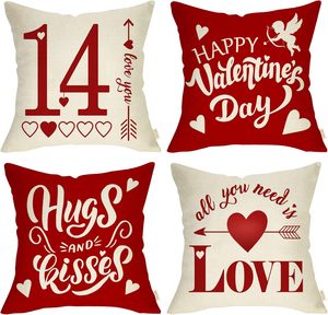 Housse de coussin décorative pour la Saint-Valentin, décoration de la maison pour les fêtes, flèche rouge en forme de cœur, citation pour les cadeaux des amoureux qui s'embrassent et se câlent - Product Image 1