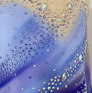 Robe de patinage artistique personnalisée tenues de robe de patinage sur glace pour femmes et filles vêtements de <span class=keywords><strong>danse</strong></span> d'entraînement dégradé de bleu faits à la main cristal <span class=keywords><strong>classique</strong></span> - Product Image 4