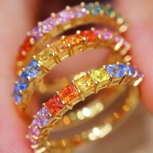 Bijoux tendance Xinfly pour femmes, nouvelles bagues en or véritable 18 carats avec saphir multicolore, pierres précieuses carrées de style princesse - Product Image 2
