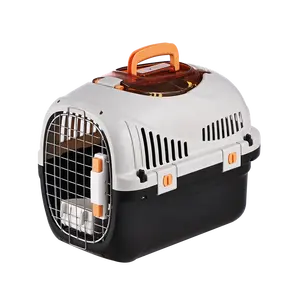 Airline Approved Durable Pet Transport Cage Solid Quadrate Shaped Iron PP Material Small Animals Travel Carrier Case Cat Dog