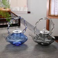 Théière en verre borosilicate rose motif papillon avec poignée de levage pour thé bouillant, bubble tea, café et services à thé