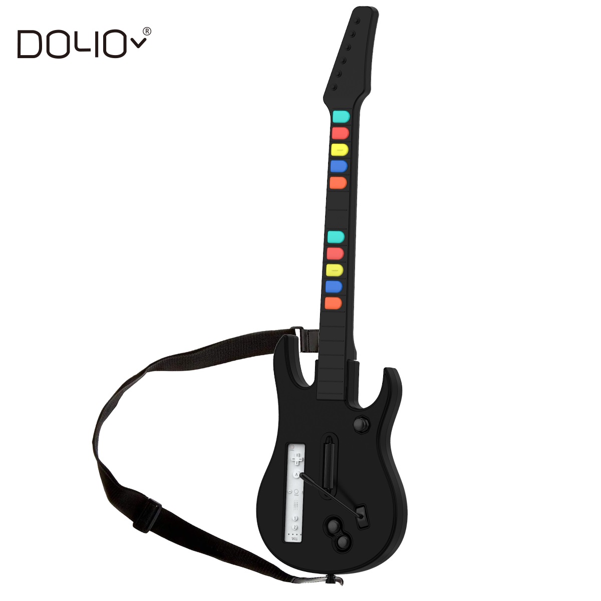 คอนโทรลเลอร์กีตาร์ไร้สาย Rock Band Wii พร้อมสายรัดสำหรับเกมวงร็อค