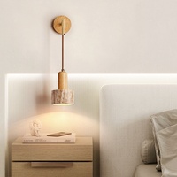 Lampe suspendue de chevet de style japonais Wabi-sabi en travertin jaune, lampe murale créative de style crème vintage du milieu du siècle