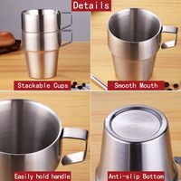 Tasses à café en acier inoxydable de 10 oz avec poignée et support empilable, isolation thermique, tasses à café en métal pour boissons froides ou chaudes